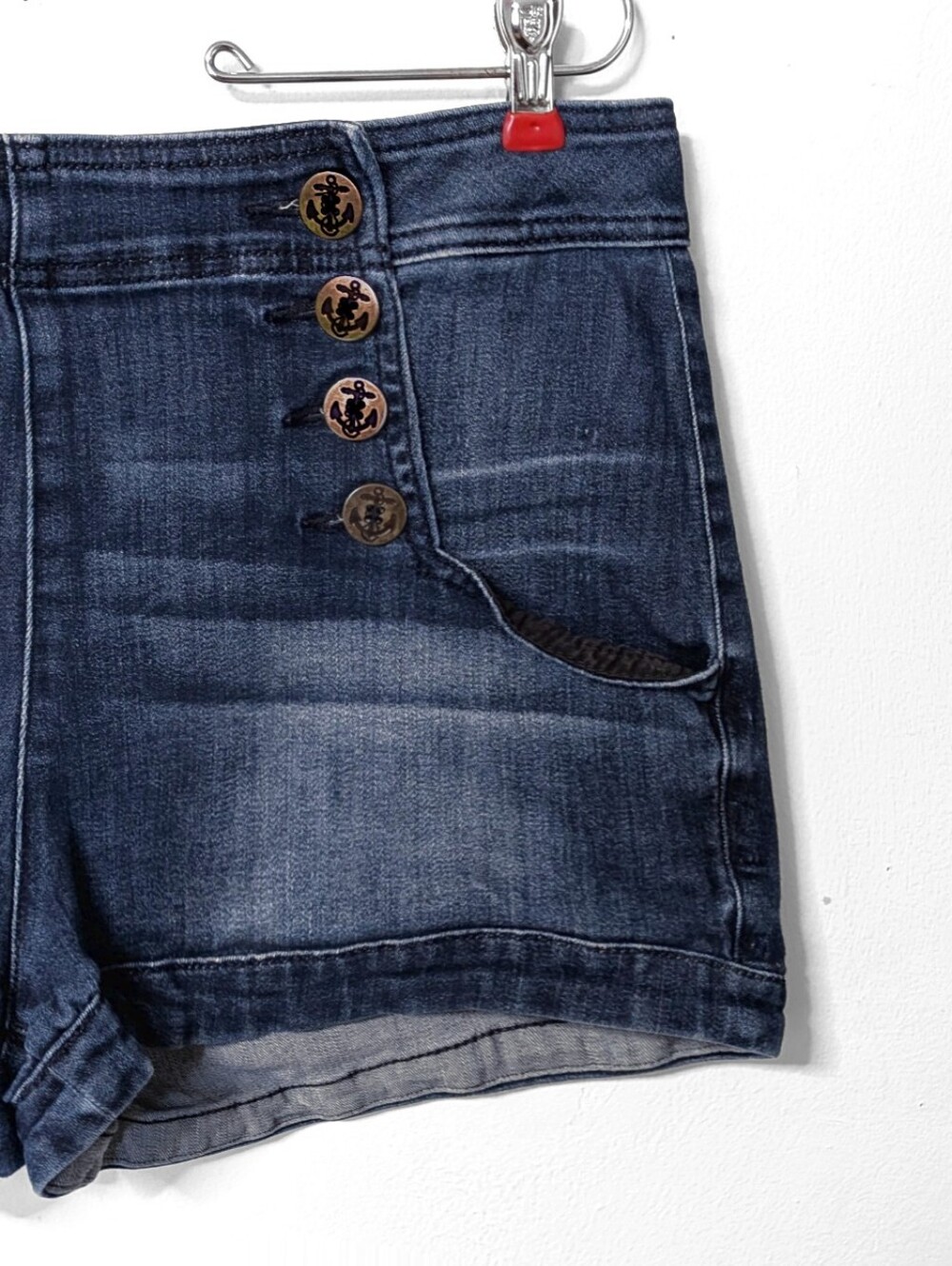 Express Jeans Dark Wash High Waisted Nautical Sailor Denim Shorts | Size 12 - Picture 3 of 7